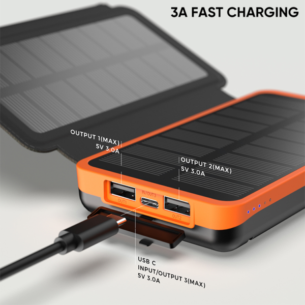 Fast Charging 20000 mAh Foldable Outdoor Portable Solar Charger 20000mAh Powerbank Solar Power Bank With Led Lights