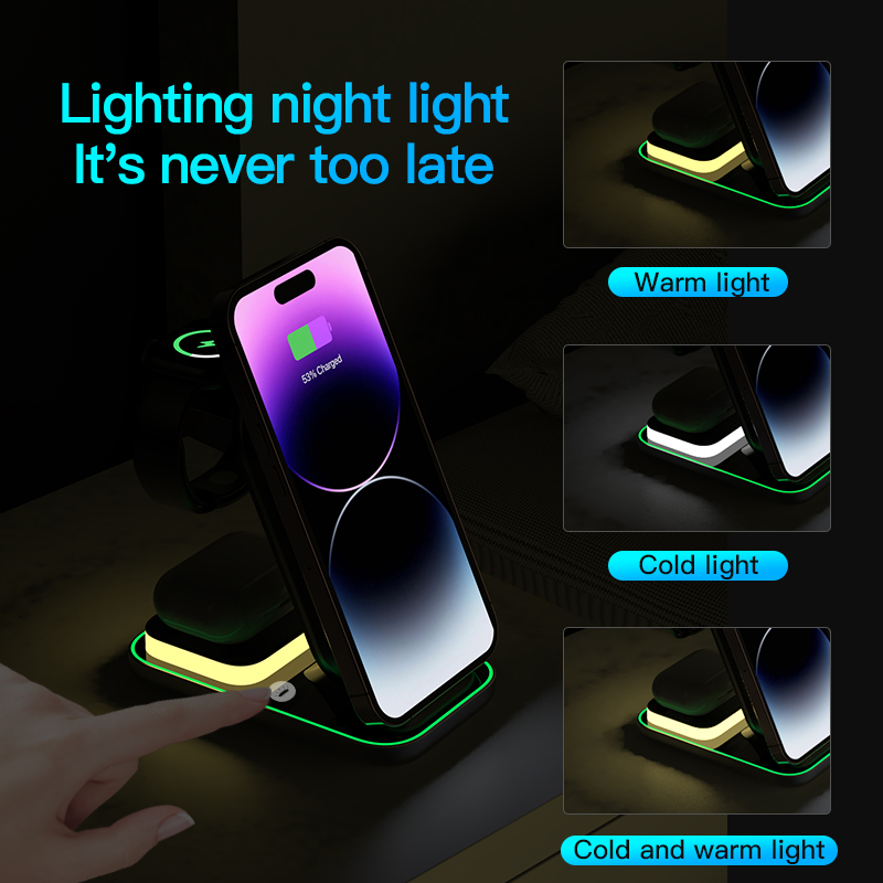 Magnetic Wireless Charger Type Smart Watch Portable Wireless Charging Station with Night Light